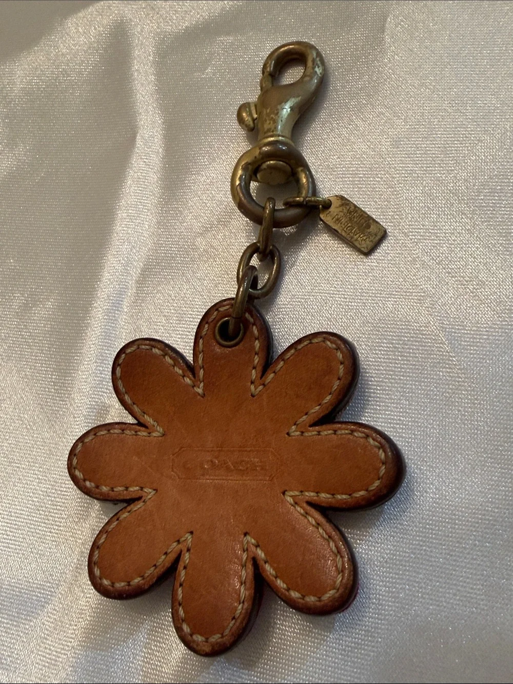 Coach Vintage Pink Signature Leather Cloth F lower Daisy Charm Fob Rare